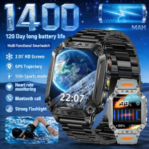 Outdoors Men Sports Smart Watch 1400mAh big Battery Waterproof Voice call Music Blood oxygen Sport Smartwatch men women Fitness