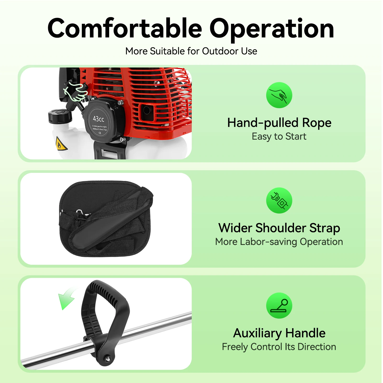 43CC 2-Stroke Gasoline Weed Wacker, Lawn Edger & Brush Cutter - 1.25KW, 8500RPM, Side-Mounted Trimmer with Air-Cooled Engine - Image 4