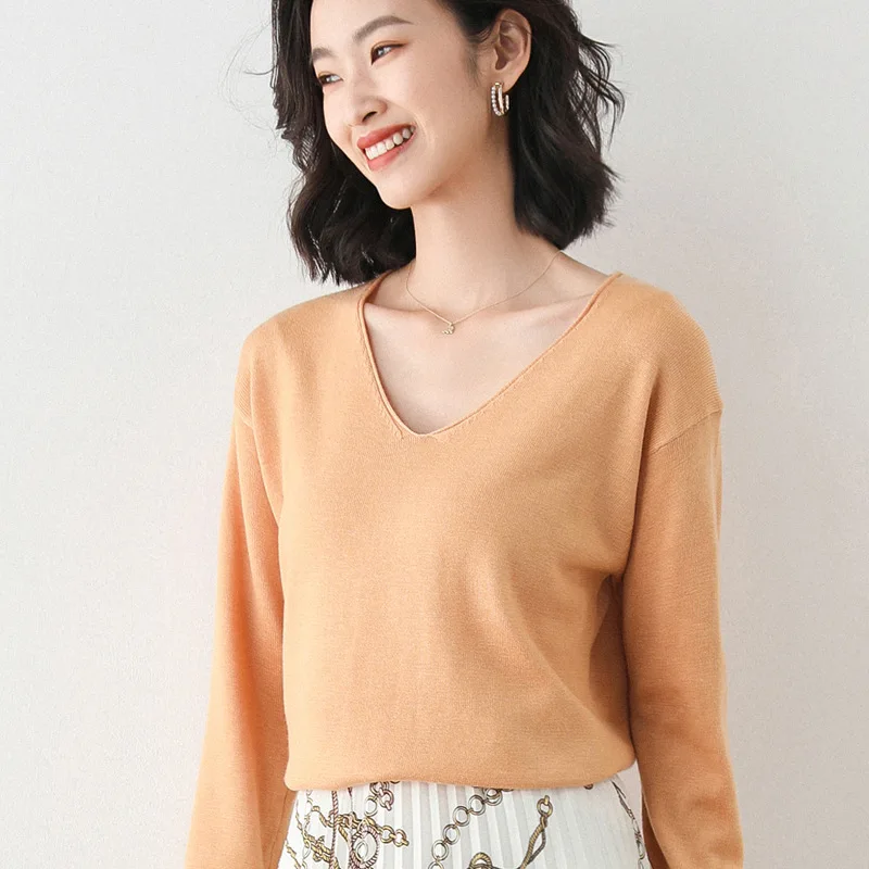 2025 Spring Autumn Womens Sweater Solid Knitwear Korean Loose Female Basic Casual Jumpers Stretch Pullover Sky Blue Pink Sweater - Image 23