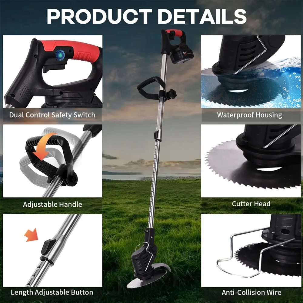 Cordless String Trimmer Grass Trimmer with 3 Types Blades 15Ah Battery Powered Weed Trimmer Lawn Edger Brush Cutter for Garden - Image 2