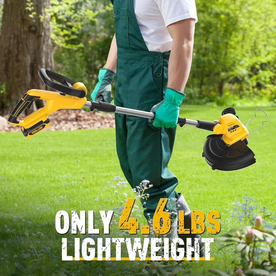 Cordless String Trimmer and Edger 12 Inch 20V Weed Wacker Battery Operated Lawn Edger with 8 Pcs Replace Spool Trimmer Lines Ba - Image 4