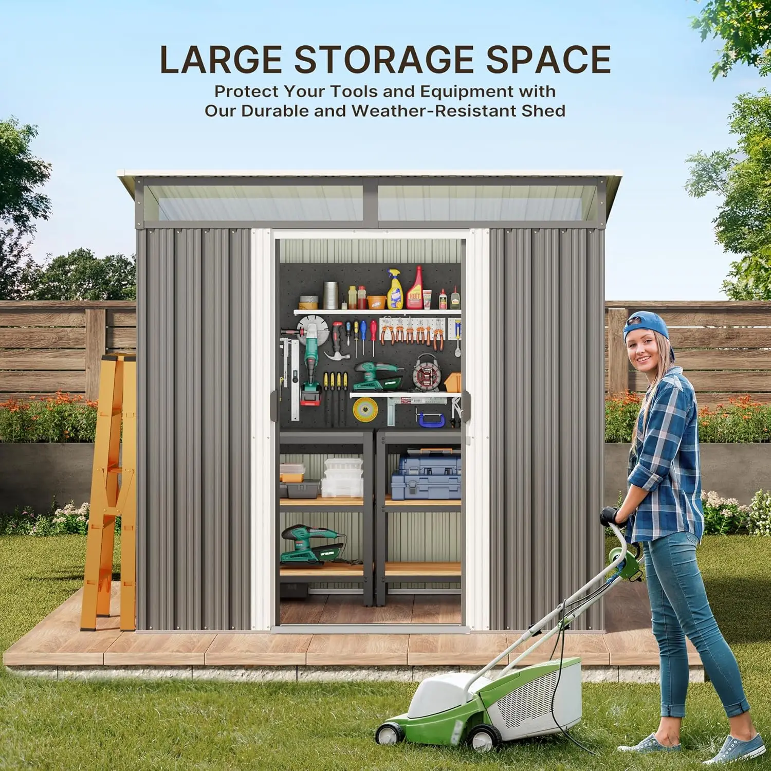 6'x4' Outdoor Storage Shed Metal Garden Shed with Sliding Lockable Doors, Versatile Tool Bike Shed with Transparent, Customized - Image 4