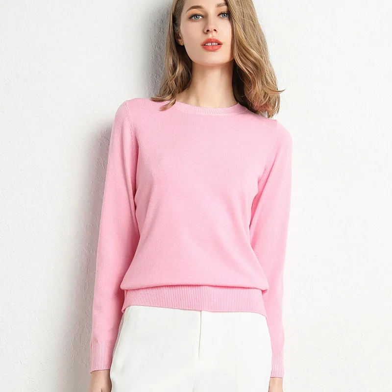 Women Slim O-Neck Solid Pullover Cashmere Wool Blending Sweater Autumn And Winter Long-Sleeved Knit Bottoming Shirt Large Size - Image 13
