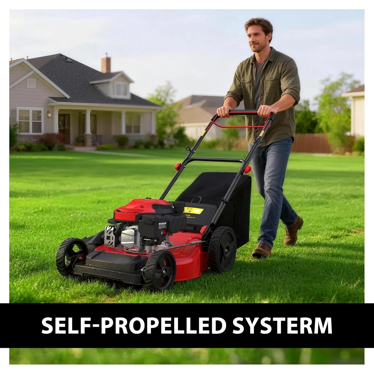 Self Propelled Gas Lawn Mower 21-inch with 170cc 4-Cycle OHV Engine, 3-in-1 Walk-Behind Lawn Mower with 5, Customized - Image 4