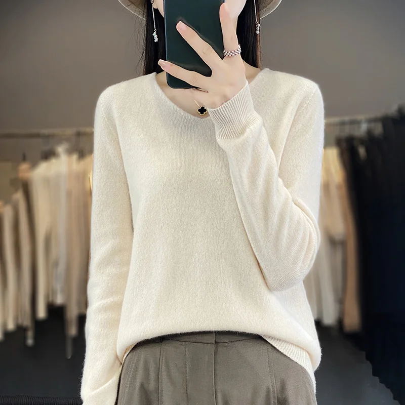 Women 100% Merino Wool Sweater V-Neck Basic Pullover Autumn Winter Cashmere Clothing Long Sleeve Soft Knitwear Tops Solid Color - Image 24