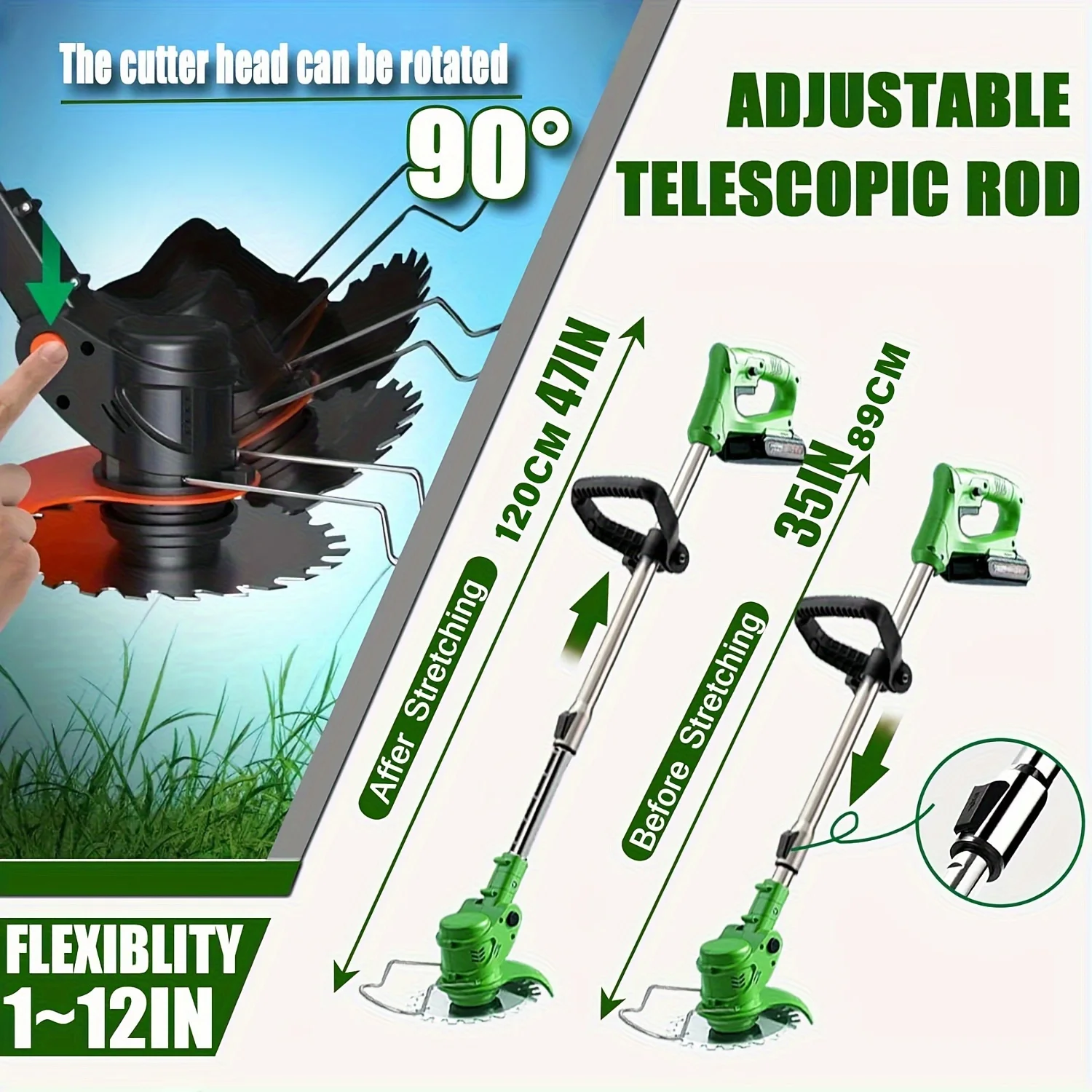 Electric Weed Wacker String Trimmer: 21VCordless Weed Eater and Edger BatteryPowered, 3 in 1 Lawn Tool ,2Batteries anChargerIncl - Image 4