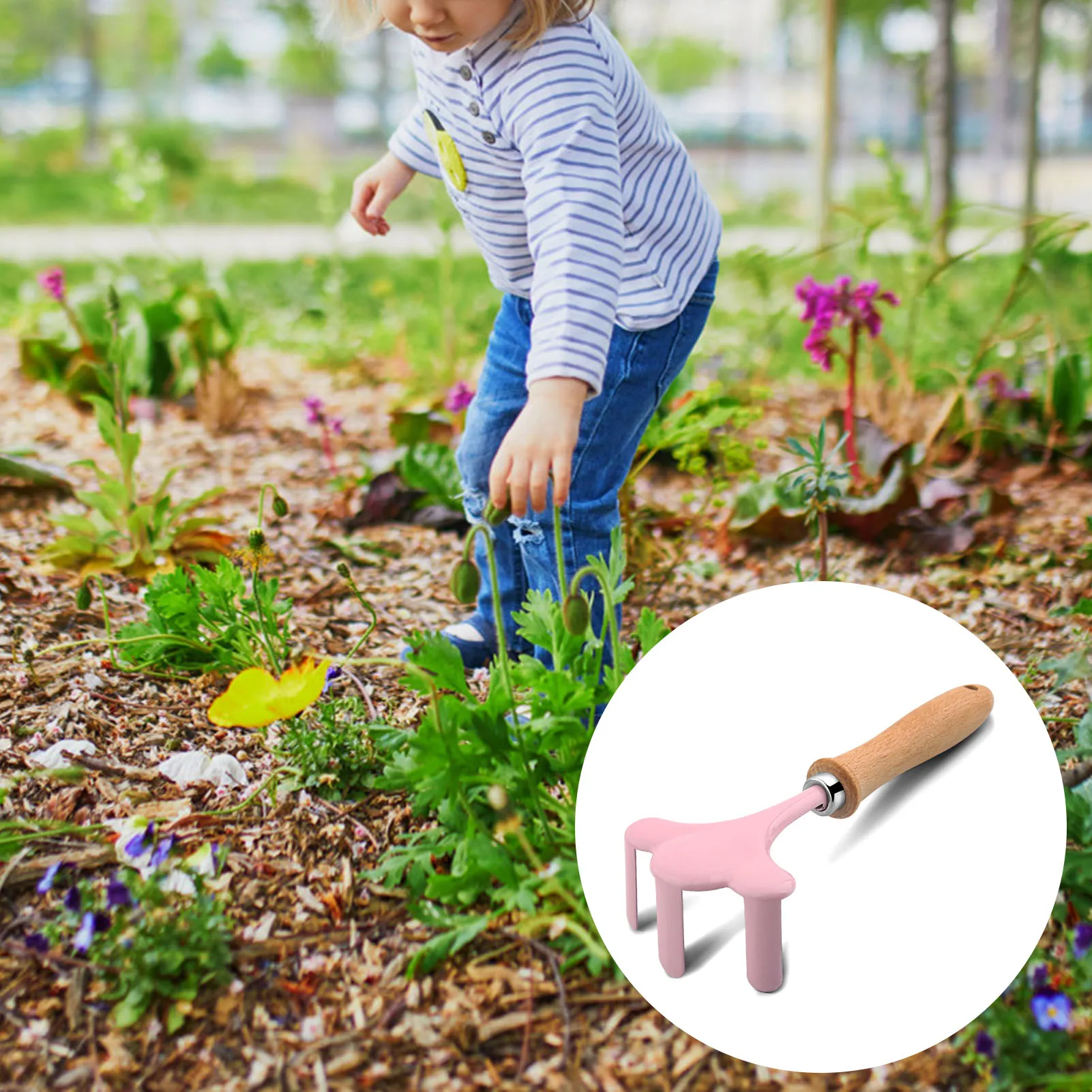 Little Gardener Tool Set Colorful Safe Tools with Wood Hand Shovel Rake Fork Set Gardening Gifts for Kids Girls - Image 2
