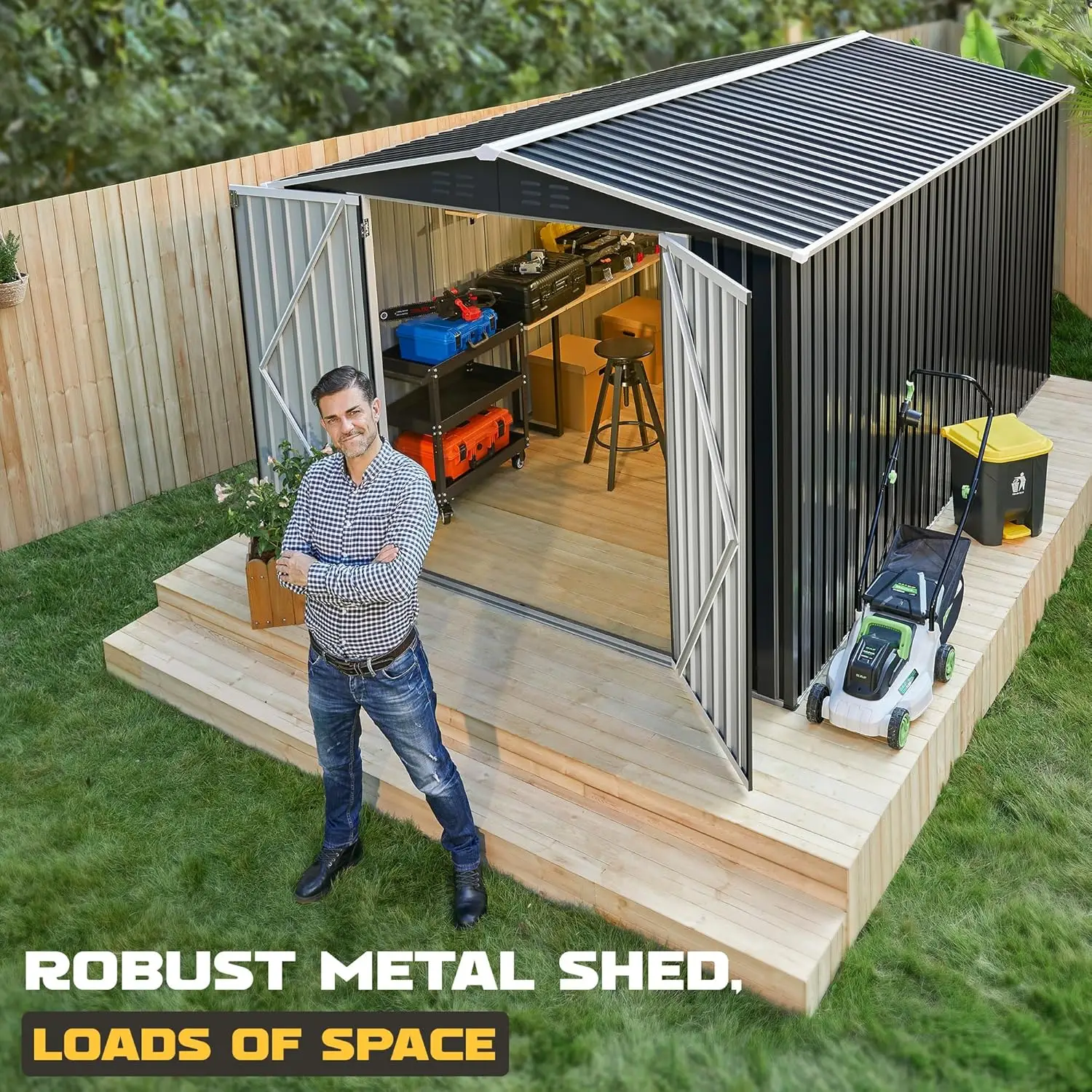 8x12FT Outdoor Metal Storage Shed Updated Frame Tool Backyard Garden Patio Lawn, Customized - Image 5