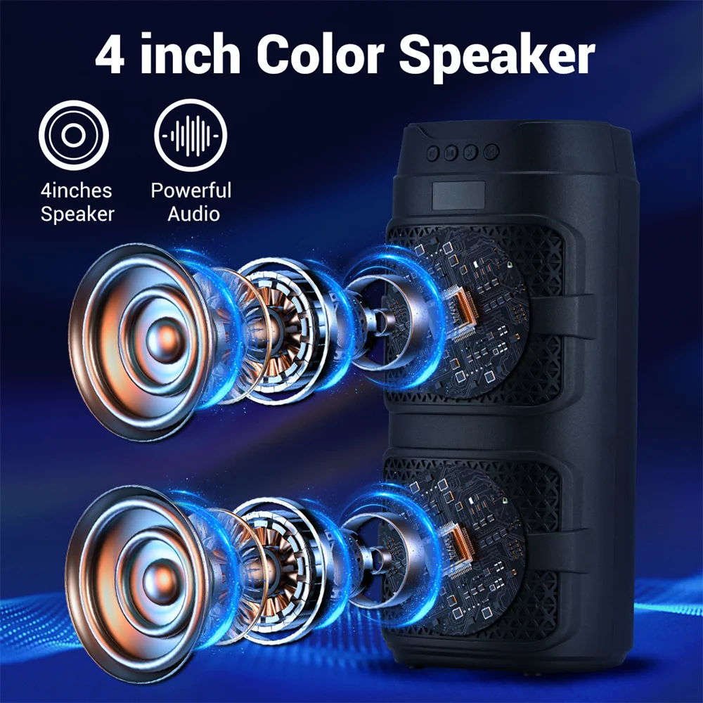 3000W Bluetooth Speaker Dual 4 inch Speaker Stereo Outdoor Portable Subwoofer 5.0 Wireless Speaker Led light Rechargeable - Image 2
