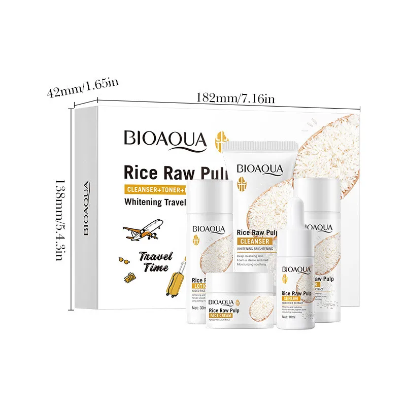 5pcs BIOAOUA Rice Raw Whitening Set Brighten Hydrating Moisturize Soothing Facial Cleanser+toner+essence+lotion+cream Skincare - Image 7