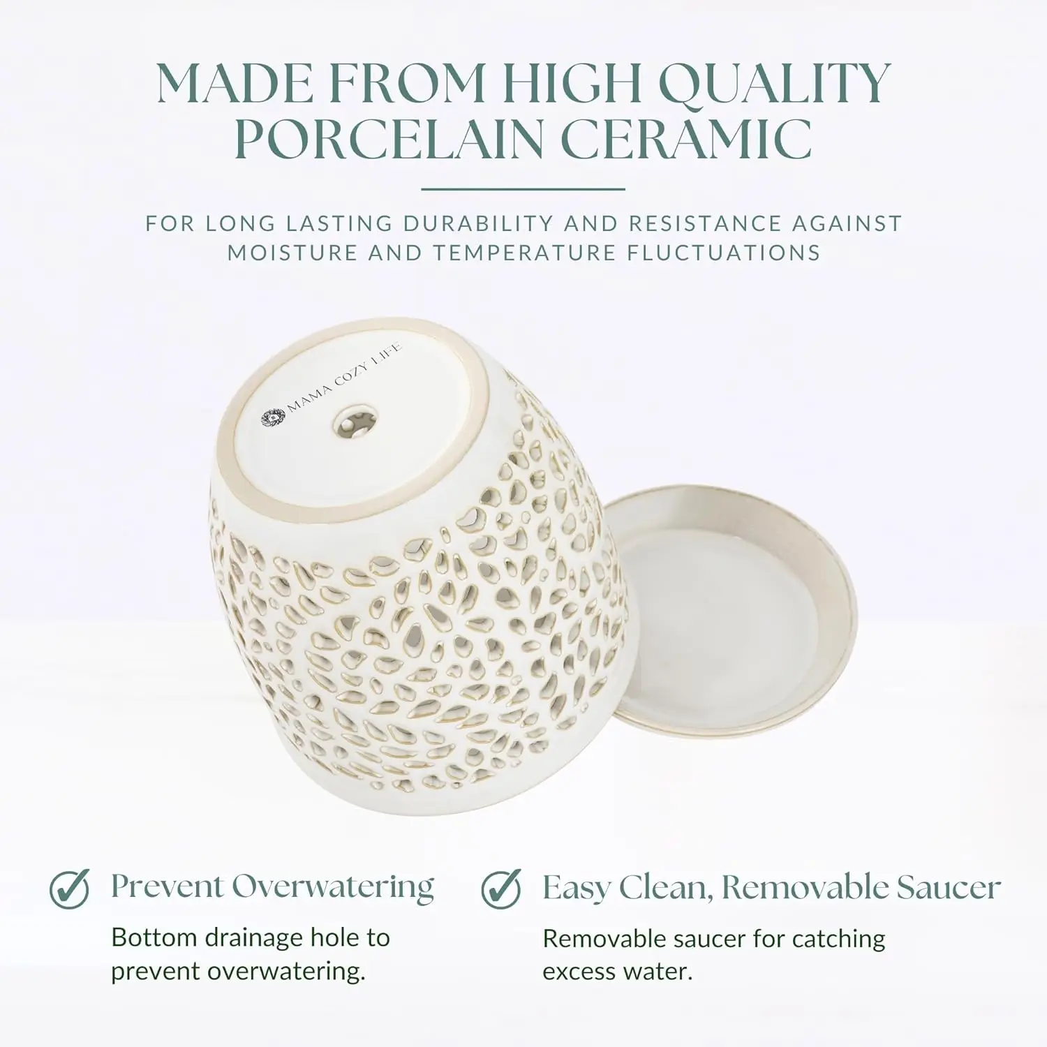 Elegant Orchid Pot with Holes, Large 6.5 inch Premium Porcelain Ceramic Planter for Repotting, Durable with Removable Saucer - Image 6