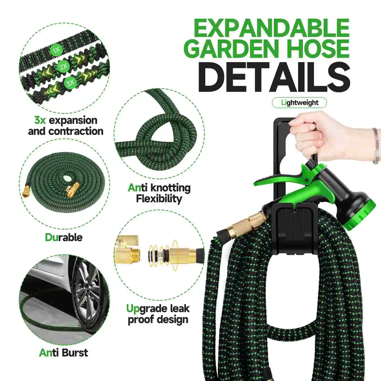 LOVFEN 25/50/75/100/150ft Expandable Water Hose Flexible Magic Garden Hose 10 Pattern Sprayer Nozzle For Pet Cleaning Watering - Image 3