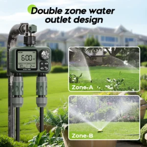 Eshico HCT-M26 2-Zones Water Timer Large LCD Display Brass Connector Knob Opertion IPX5 Useful Water Saving Garden Tool Yard
