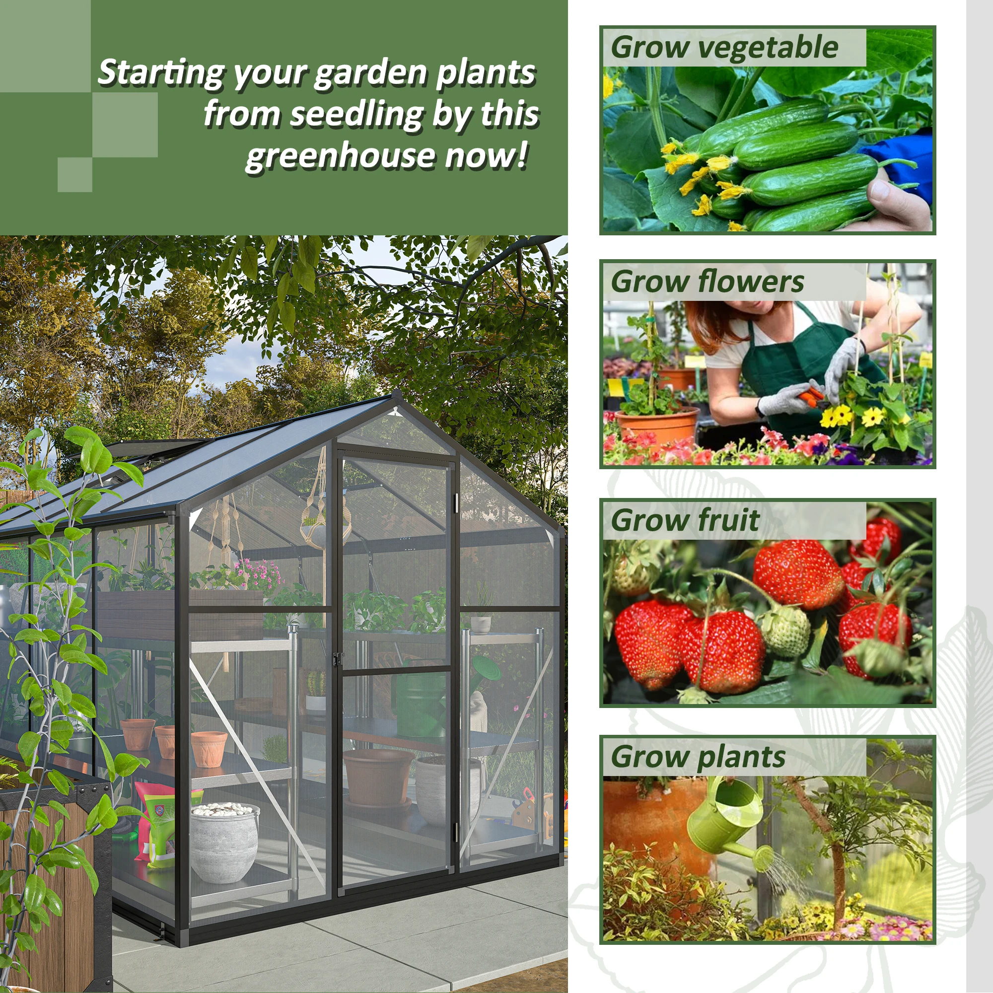 LZBEITEM 6x8 ft Polycarbonate Greenhouse for Outdoor Upgraded Heavy Duty Aluminum Frame Walk-in Green House Garden - Image 3