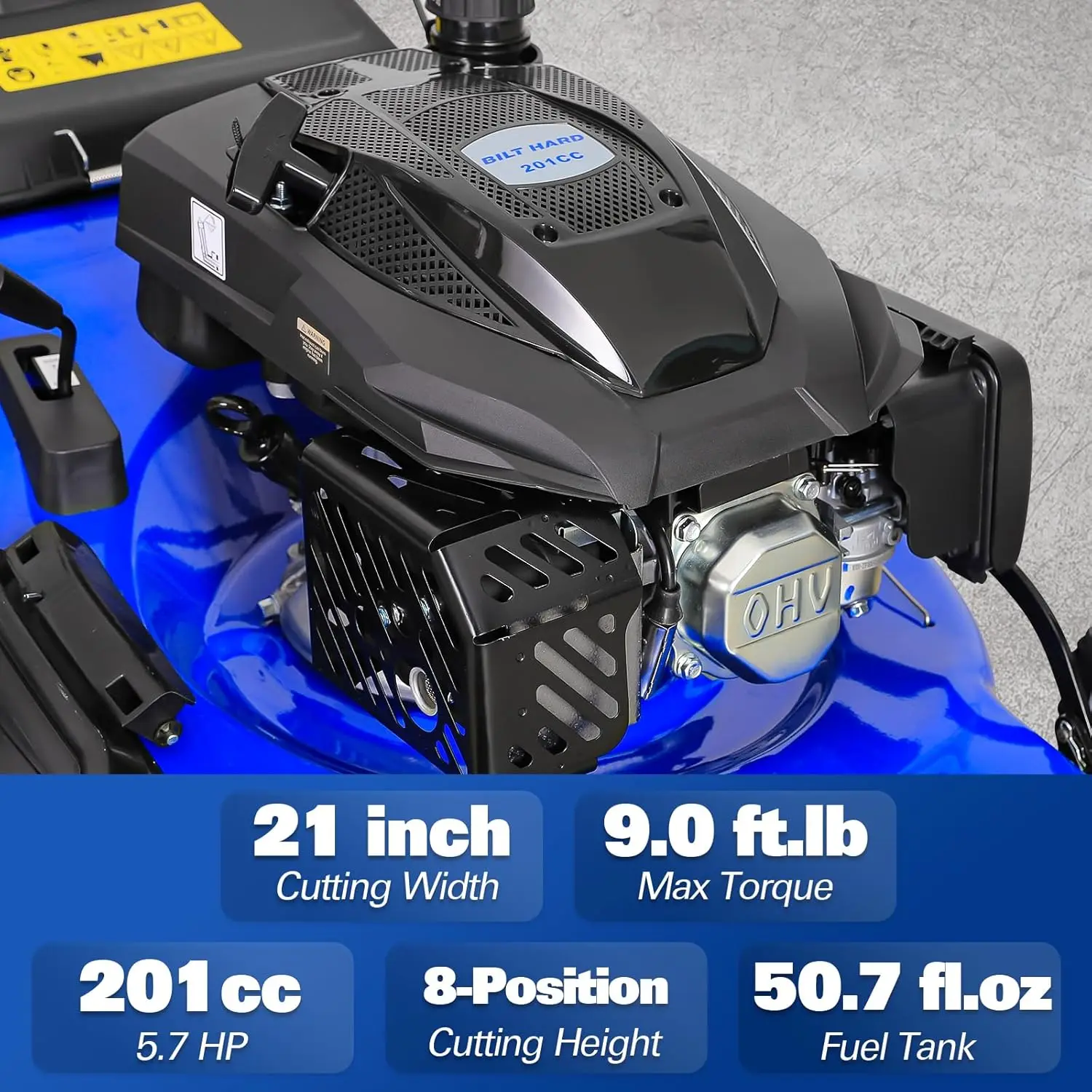21 Inch 201cc 4-Cycle Engine Push Lawn Mower, 3-in-1 Gas Lawn Mower with Bagging, Mulching and Side Discharge, Easy, Customized - Image 3