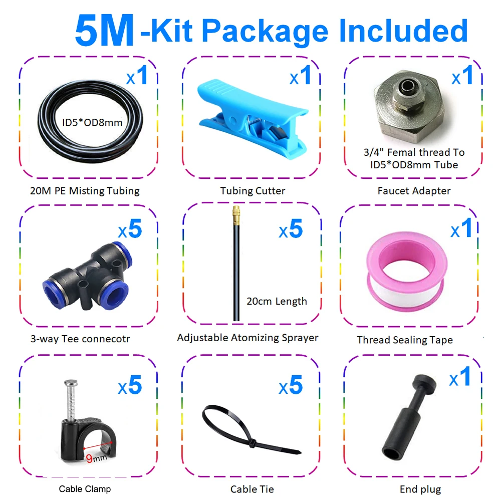 DIY 5~20M Universal Adjustable Atomizing Sprayer Misting System Kit For Lawn Garden Irrigation OD8mm Tube Garden Water Mister - Image 13