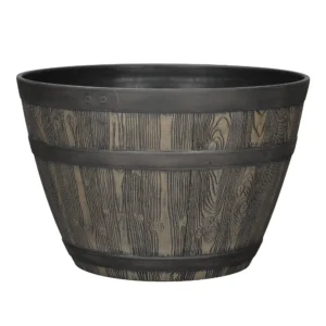 199 Inch Whiskey Barrel Brown Resin Planter Round Outdoor Flower Pot Garden for Plants Flowers Deck Patio