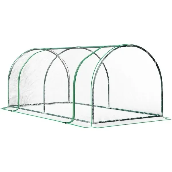 7' L x 3' W x 2.5' H Portable Tunnel Greenhouse for Outdoor Garden Hot House with 4 Zippered Doors, PVC Cover - Image 2