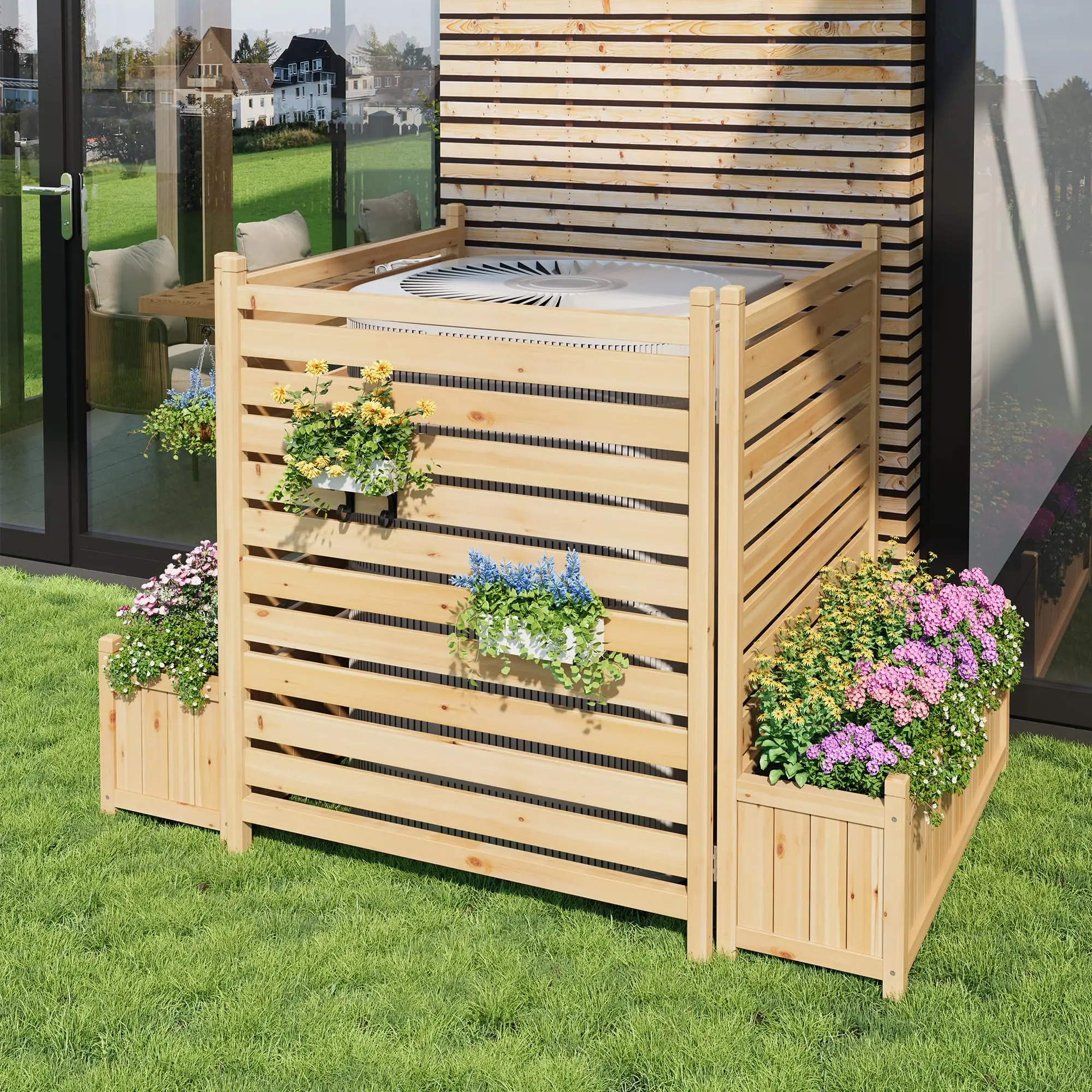 Planter with Trellis, Wooden Raised Bed, Outdoor Planter Box Privacy Fence Panels for Patio Balcony Trash Can to Grow Vegetables - Image 2