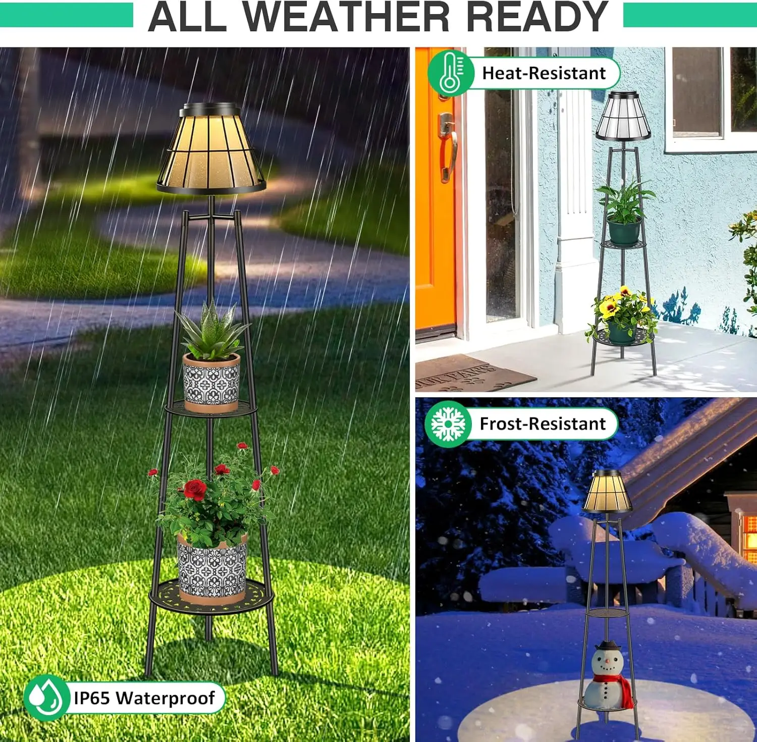 2 Pack Solar Floor Lamps with Plant Stand, Waterproof LED Lantern for Garden, Deck, Porch - Image 5