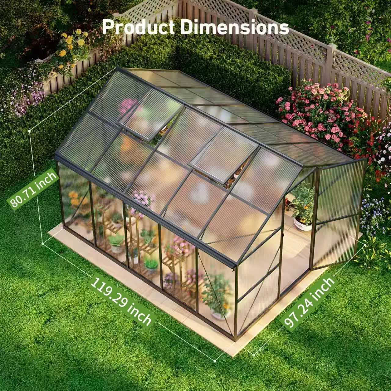 8x10FT Greenhouse Kits with Hygrometer, Polycarbonate Green Houses for Outside Heavy Duty with Aluminum Frame, Customized - Image 2