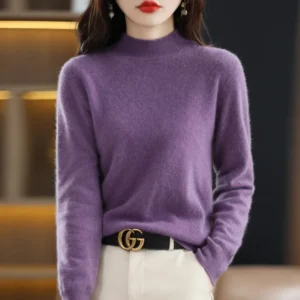 Women Sweater Long Sleeve Mock Neck Warm Winter Basic Knitted Pullovers Solid Loose Knitwear Casual Korean Fashion Jumper 2026