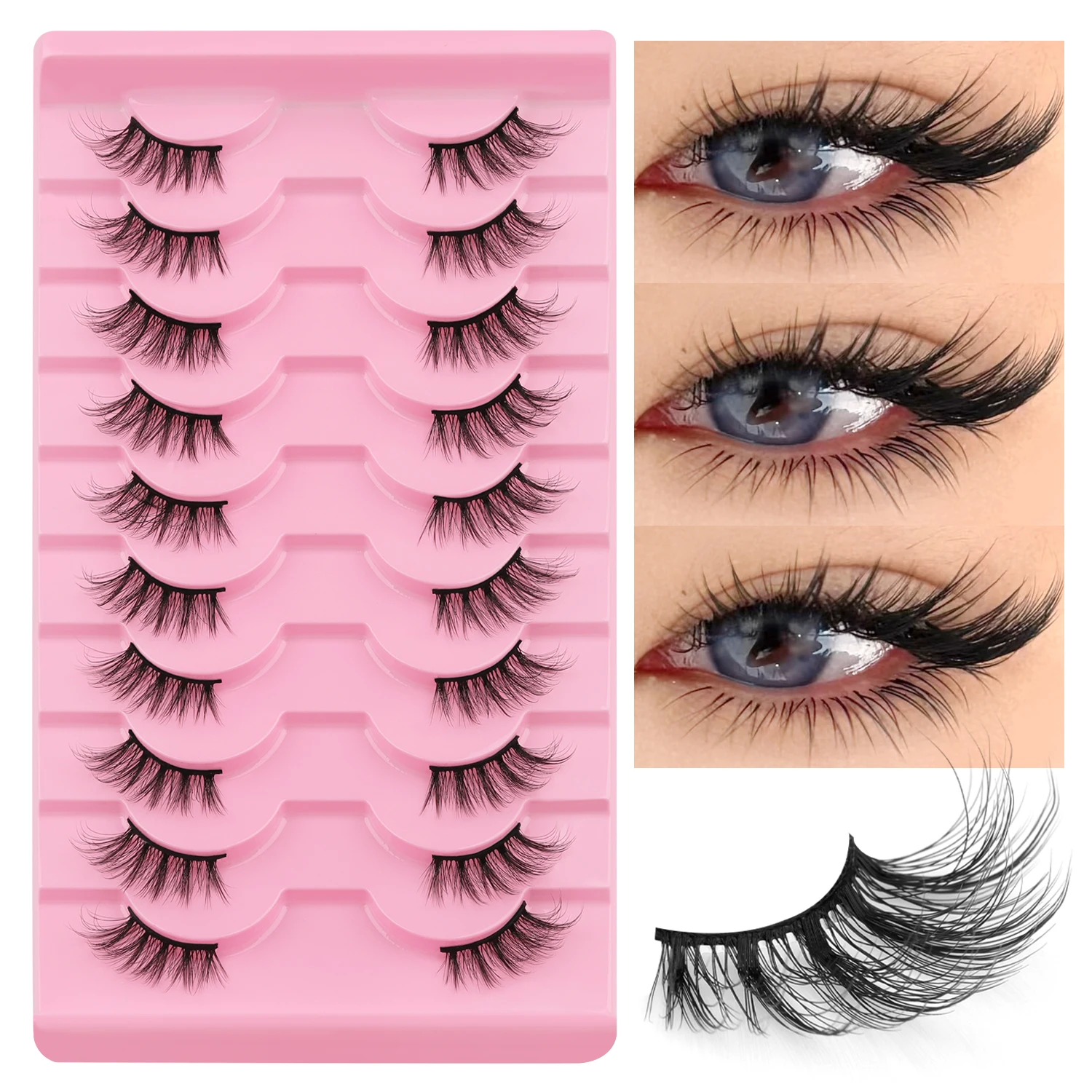 WOSHEER Half Eyelashes Natural Cat Eye Lashes Soft Wispy Faux Mink Lashes Eyelashes Extension Makeup - Image 3