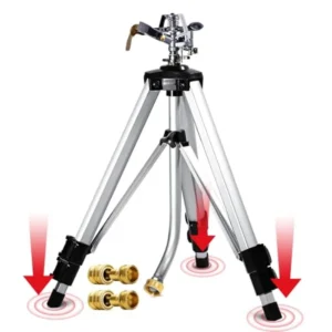 Impact Sprinkler on Adjustable Tripod Base 360 Degree Large Area with 3/4 Thread Quick Connect Fittings Heavy Duty Pulsator Spr