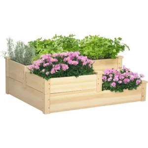 Outsunny 3 Tier Raised Garden Bed, Outdoor Planter Box, Wooden Garden Box with Open Bottom or Growing Vegetables, Herbs, lowers,