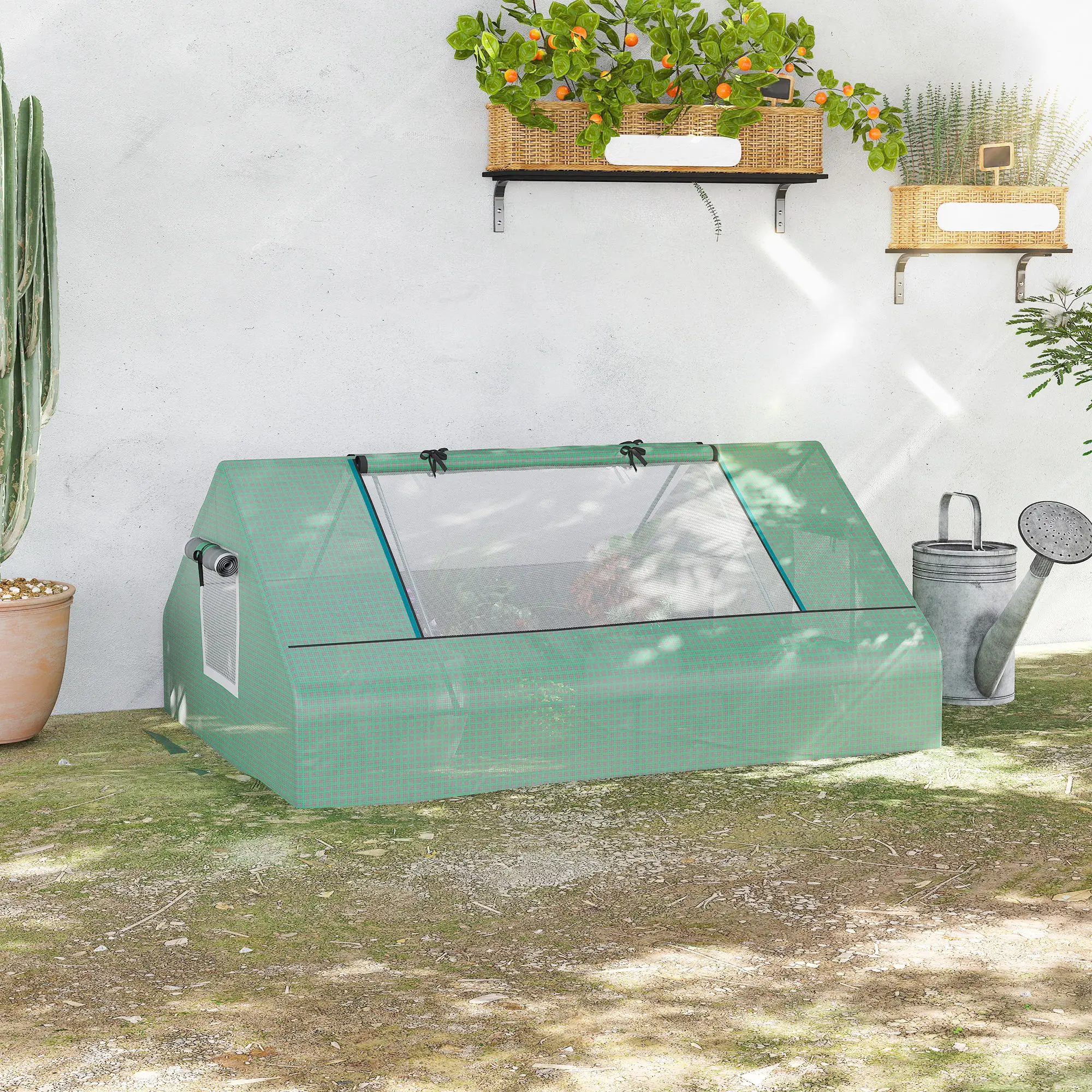 71" X 55" X 32" Mini Portable Greenhouse W/ Zippered Windows & Door, Green - Image 2