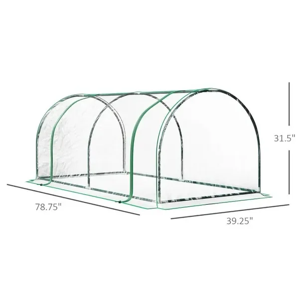 7' L x 3' W x 2.5' H Portable Tunnel Greenhouse for Outdoor Garden Hot House with 4 Zippered Doors, PVC Cover - Image 3
