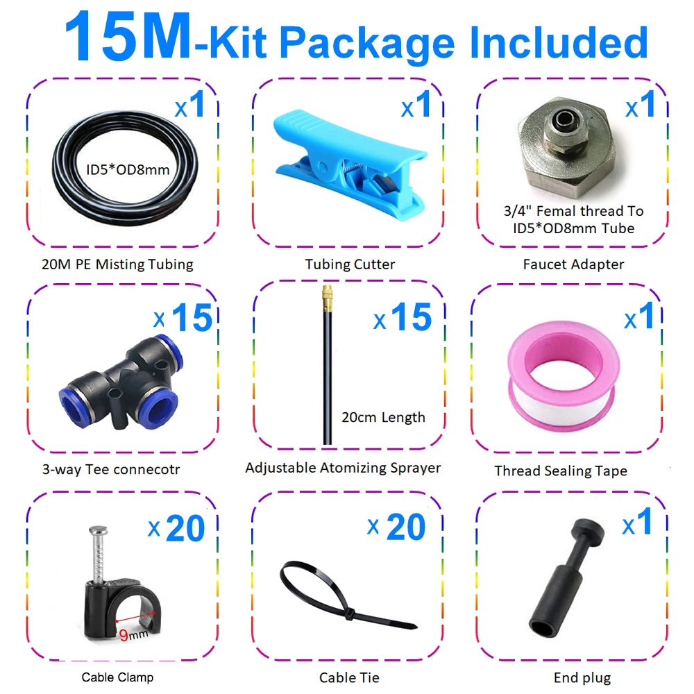 DIY 5~20M Universal Adjustable Atomizing Sprayer Misting System Kit For Lawn Garden Irrigation OD8mm Tube Garden Water Mister - Image 9