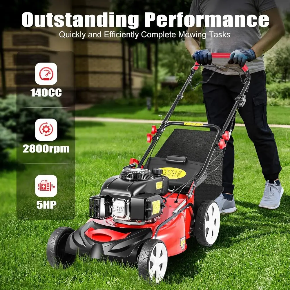 21 140CC 4-Wheel Drive Variable Speed 3-in-1 Gas Lawn Mower with 60L Bag and 8-Position Height Adjustment - Image 3