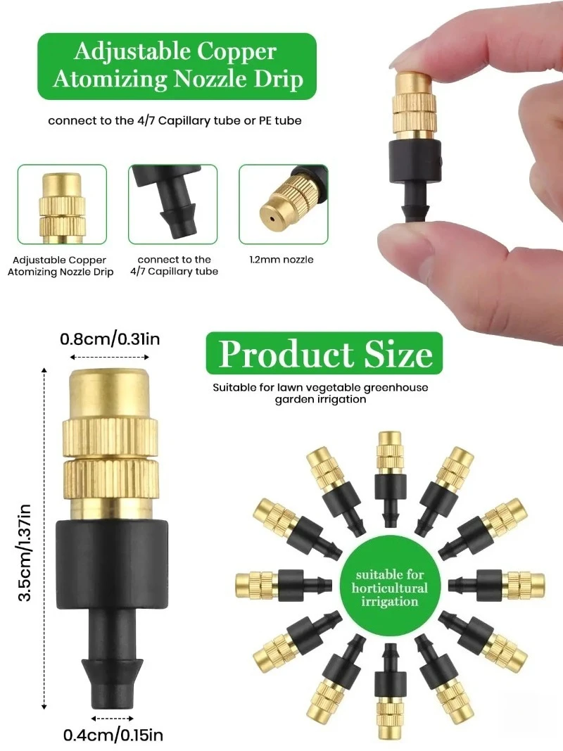 10pcs 4/7PVC Outdoor Misting Cooling System Garden Irrigation Watering 1/4'' Brass Atomizer Adjustable Garden Micro Sprinklers - Image 3