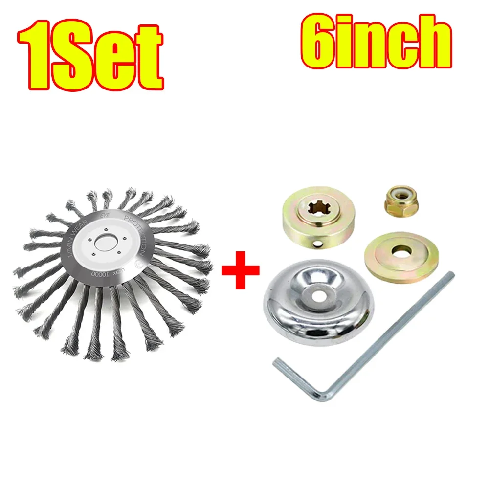1-2Set 4/6/10inch Steel Wire Brush Trimmer Head Weed Brush Cutter Lawn Mower Brush with Adapter Kits Garden Trimmer Head Tool - Image 9