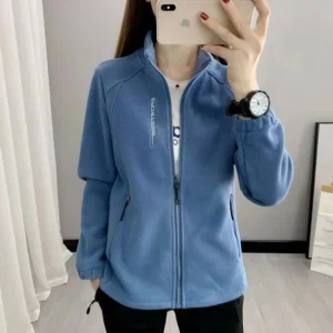 Women's Fleece Jacket for Autumn and Winter Thick Stand-Up Collar Cardigan Outdoor Sports Warm Sweatshirt Top
