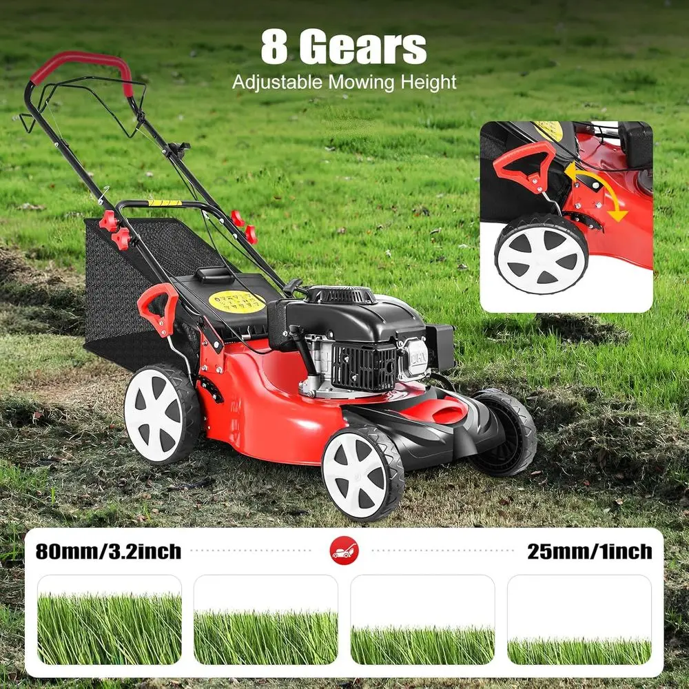 21 140CC 4-Wheel Drive Variable Speed 3-in-1 Gas Lawn Mower with 60L Bag and 8-Position Height Adjustment - Image 5