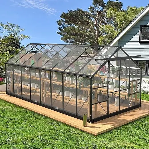 greenhouses for outdoors, 8x16 ft polycarbonate greenhouses with 4 adjustable roof vents, walk-in aluminum frame green houses fo - Image 7