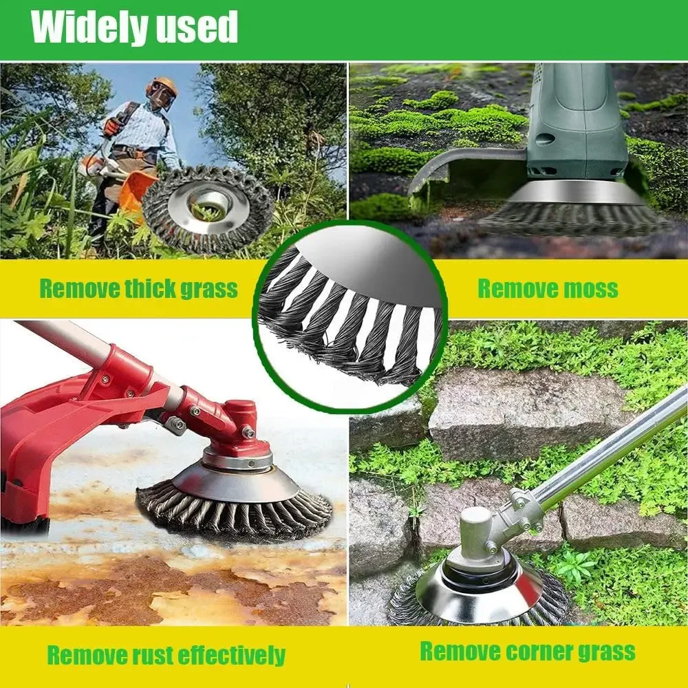 1-2Set 4/6/10inch Steel Wire Brush Trimmer Head Weed Brush Cutter Lawn Mower Brush with Adapter Kits Garden Trimmer Head Tool - Image 3