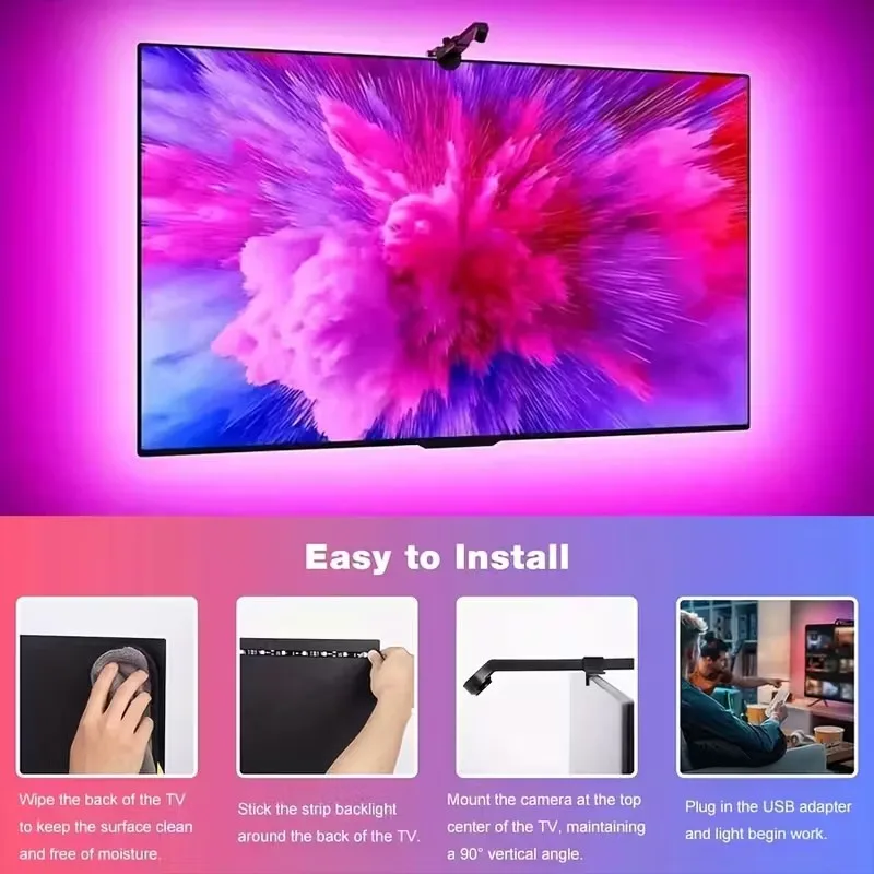 RGB-IC TV Backlight Strip With AR Color Sensor App Control with Music Sync RGB Ambient Light for 55 to 85 Inch Screen Backlight - Image 4