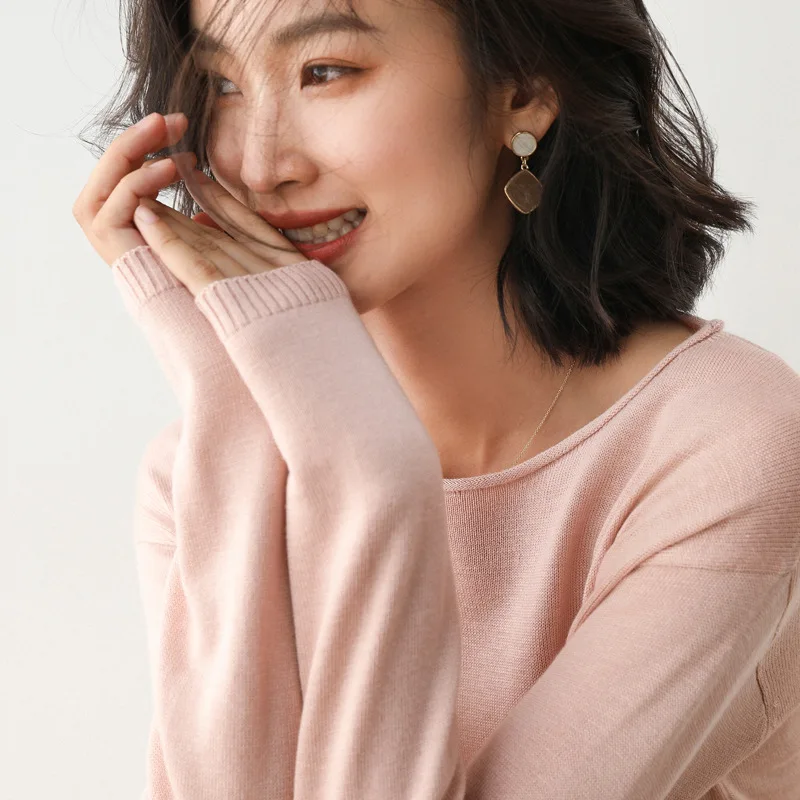 2025 Spring Autumn Womens Sweater Solid Knitwear Korean Loose Female Basic Casual Jumpers Stretch Pullover Sky Blue Pink Sweater - Image 14