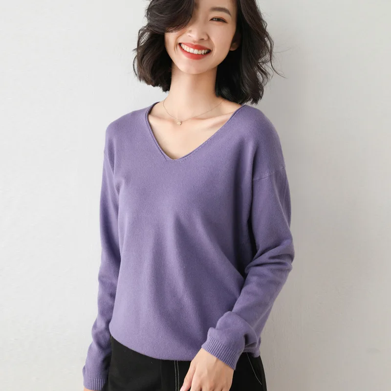 2025 Spring Autumn Womens Sweater Solid Knitwear Korean Loose Female Basic Casual Jumpers Stretch Pullover Sky Blue Pink Sweater - Image 9