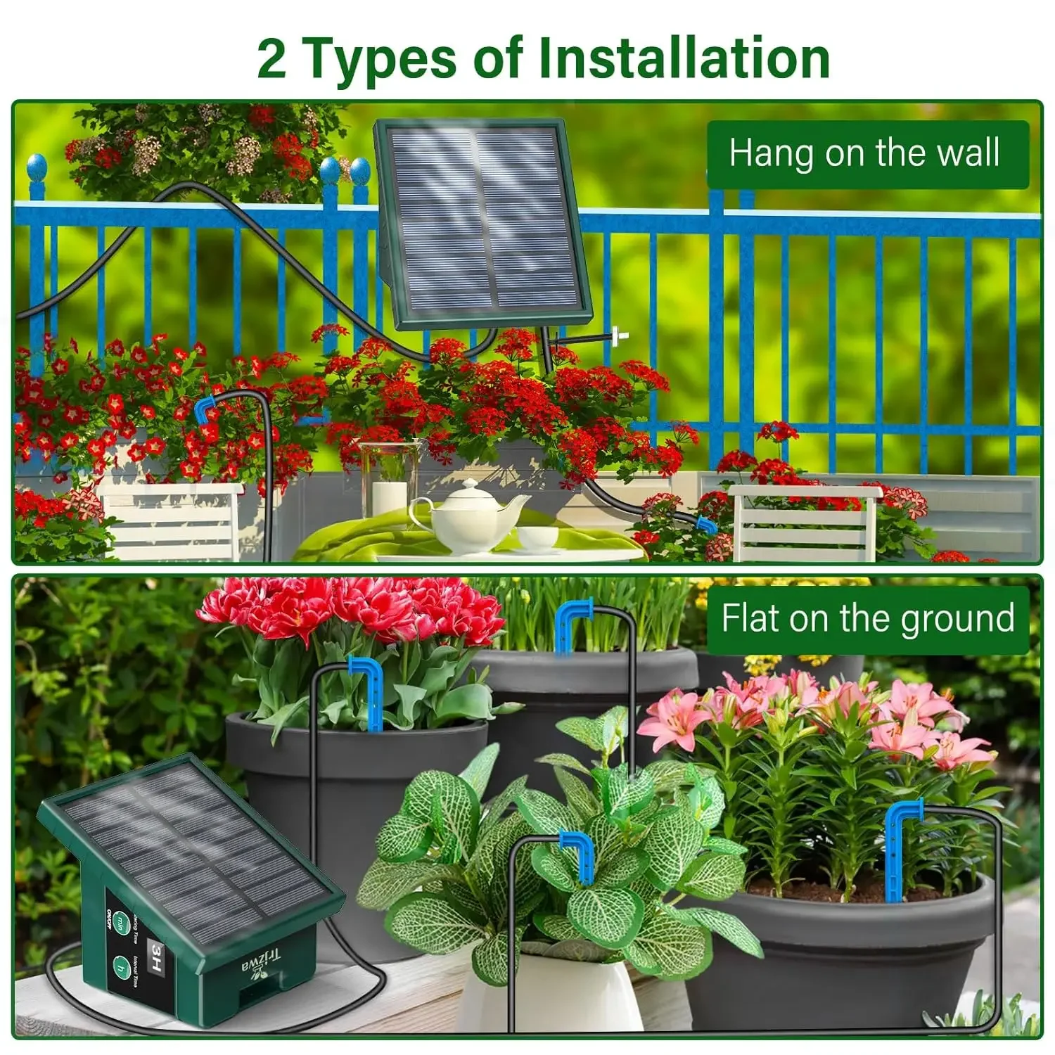 DIY solar drip irrigation kit, garden drip irrigation system, suitable for outdoor balcony garden automatic watering system - Image 2