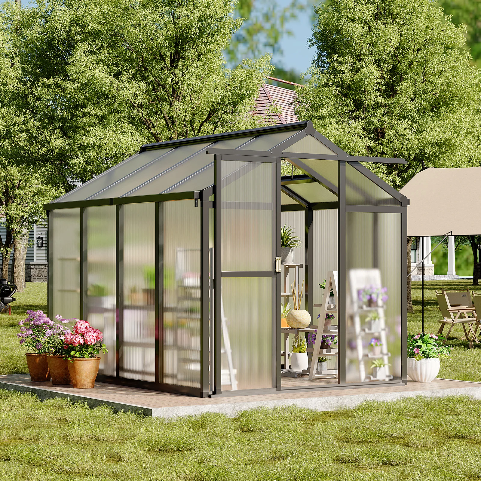 6x8 FT Greenhouse, Aluminum Walk-in Greenhouses for Outdoors, Large Heavy Duty Polycarbonate Greenhouse with Roof Vent - Image 2