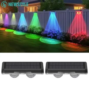 Solar Fence Lights Outdoor Garden Solar Wall Lights Waterproof RGB Bright Solar Powered Lamp Backyard Pathway Yard Deck Decor