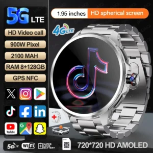 5G/4G Full Network Smart Watch Men 1.95 inch AMOLED Screen 8GB+128GB RAM 900W Camera GPS WIFI Google APPS Android 9.0 Smartwatch