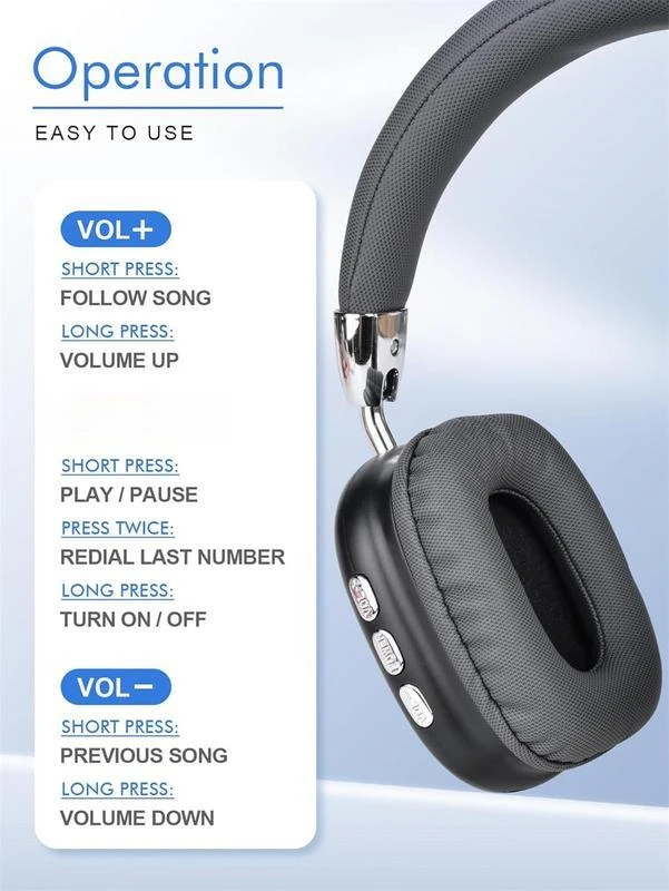 Wireless Bluetooth Headphones High-Resolution Audio Foldable Lightweight Deep Bass Long-Lasting Earphones - Image 3