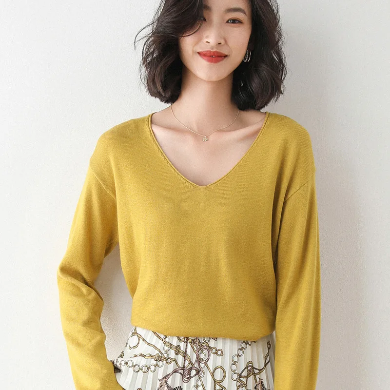 2025 Spring Autumn Womens Sweater Solid Knitwear Korean Loose Female Basic Casual Jumpers Stretch Pullover Sky Blue Pink Sweater - Image 8
