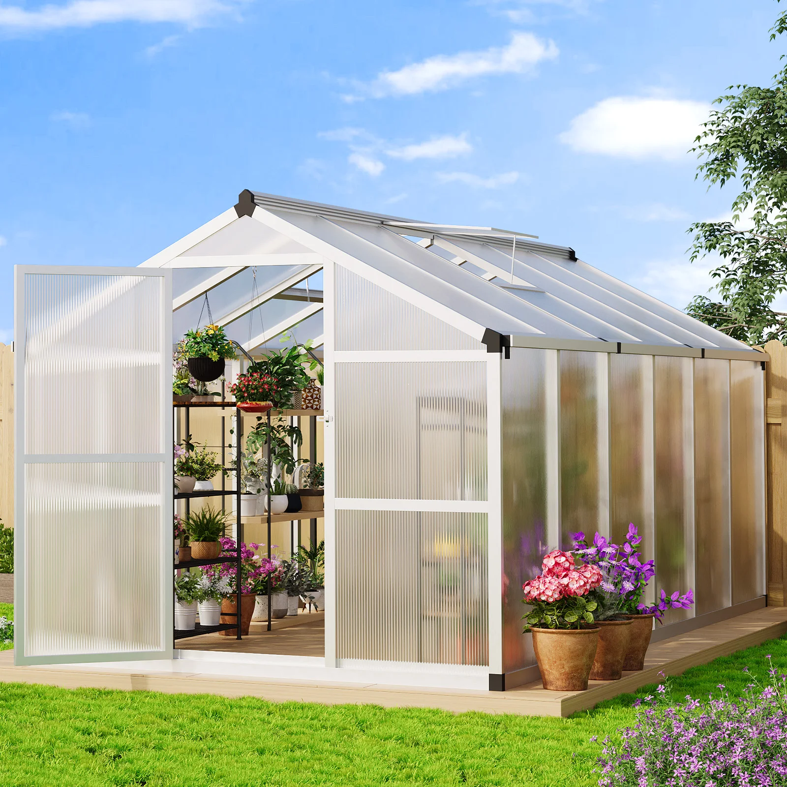 8x12 FT Greenhouse for Outdoors, Walk-in Green Houses, Large Aluminum Greenhouses with Roof Vent and Quick Setup Structure - Image 2