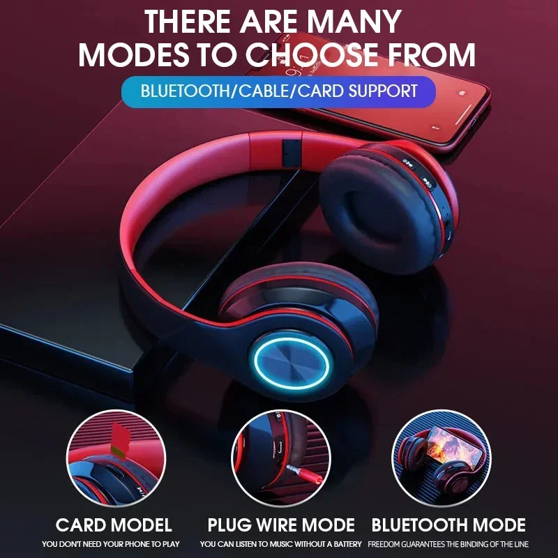Foldable Bluetooth Headsets Wireless Headphones With Mic Stereo Earphone Support TF Card FM For Xiaomi Iphone Sumsamg Phone - Image 2
